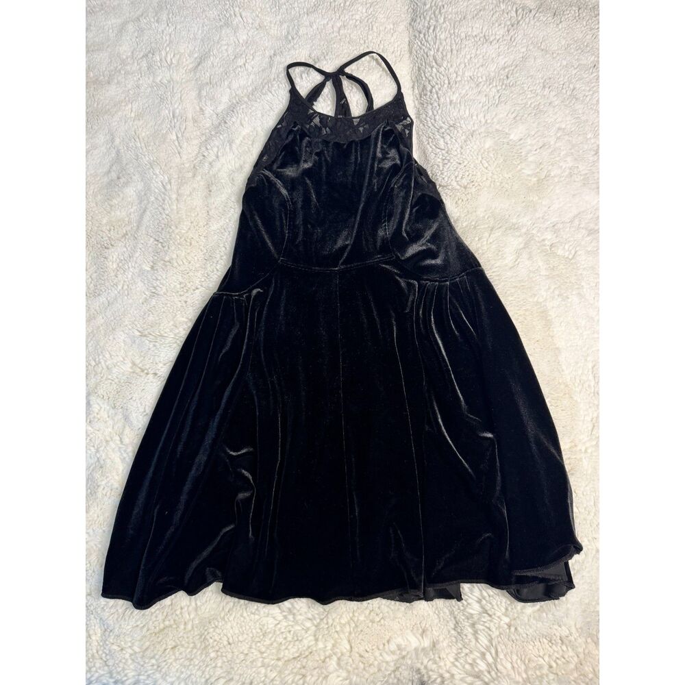 Free People Nightshade Black Velvet Lace Halter Mini Dress Size S